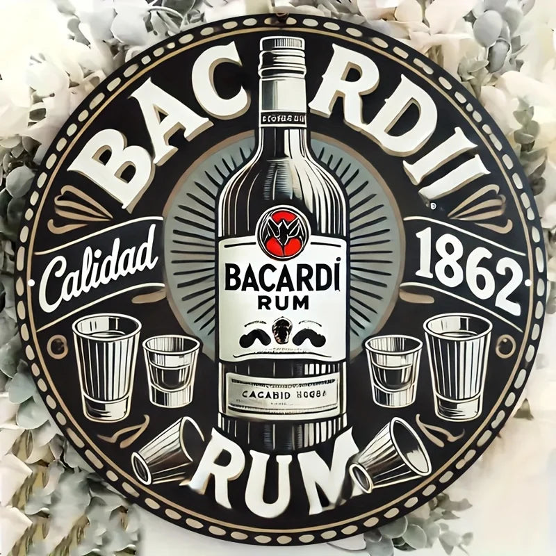 Vintage Bacardi Rum Rundes Aluminium-Wandschild – Retro Deko