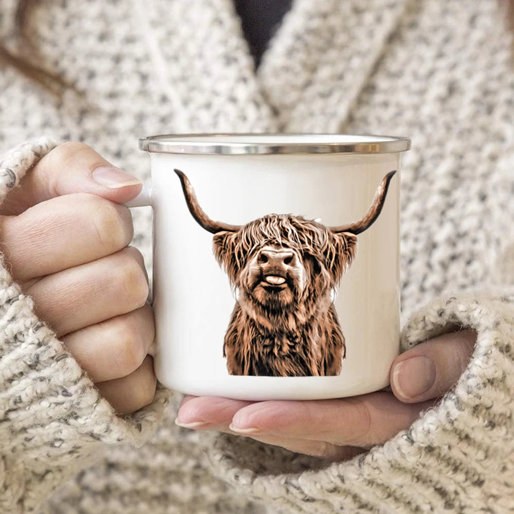 Emaille Camping Tasse mit Tiermotiv – Outdoor-Becher für Kaffee, Tee & Abenteuer
