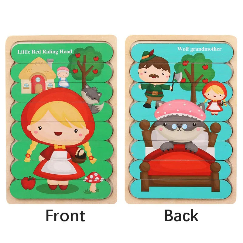 Doppelseitiges Holzpuzzle mit Cartoon-Tieren – Montessori Lernspielzeug für Kinder ab 3 Jahren
