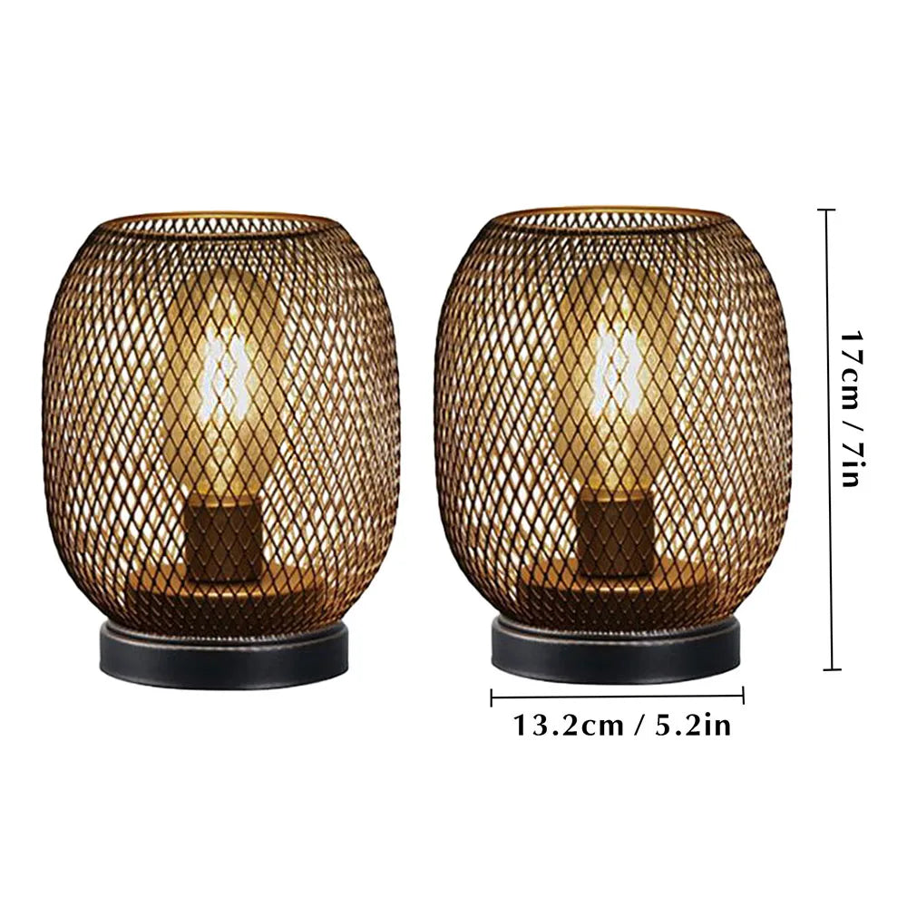 Nordische Metall-Käfig-Laterne mit LED – Kabellose Tischlampe