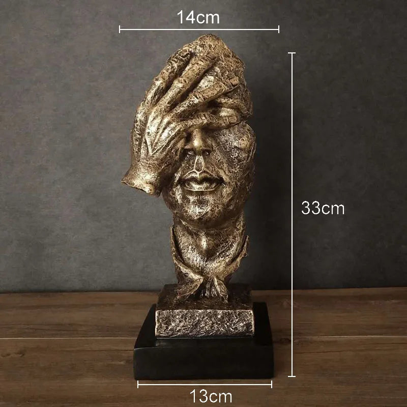 Abstrakte Gesichts-Skulptur „Schweigen ist Gold“ – Resin Figur