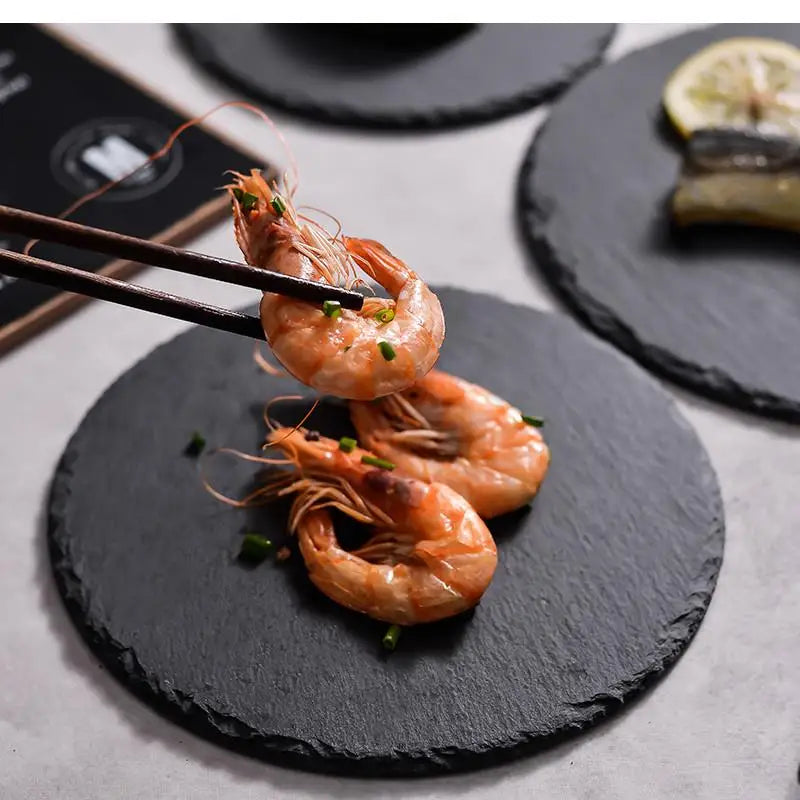Round Slate Serving Platter – for Steak, Sushi, Pastries & Snacks (Sizes XS–XL)