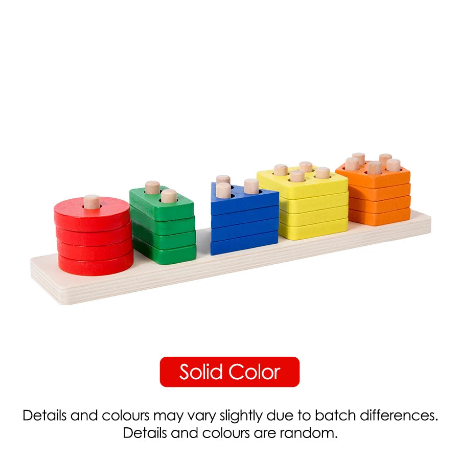 Montessori Holz-Geometriespielzeug – Buntes Stapel- & Sortierspielzeug für Kleinkinder & Vorschulkinder ab 3 Jahren