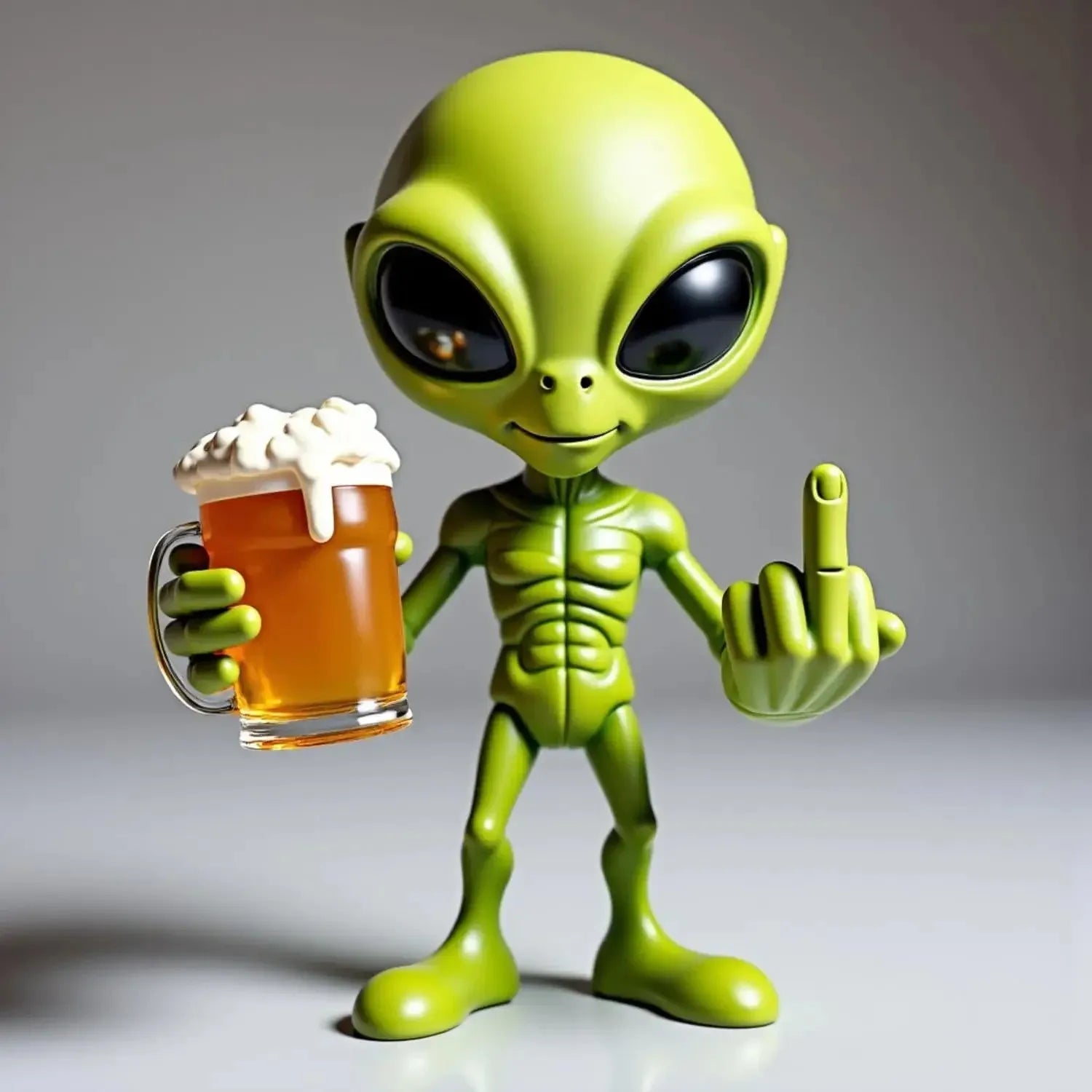 Alien Bier-Skulptur aus Harz – Witzige Gartenfigur mit lustigem Ausdruck, wetterfest für Innen & Außen