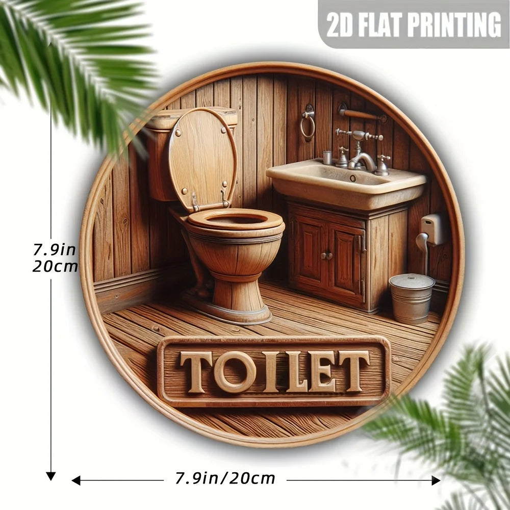 Runde Holz-Dekoplatte mit Gartenzwerg-Motiv – Türschild Bad