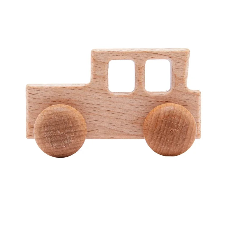 BPA-freies Silikon & Holz-Beißring in Fahrzeugform – Montessori Zahnungs-Spielzeug für Babys & Kleinkinder ab 1 Jahr