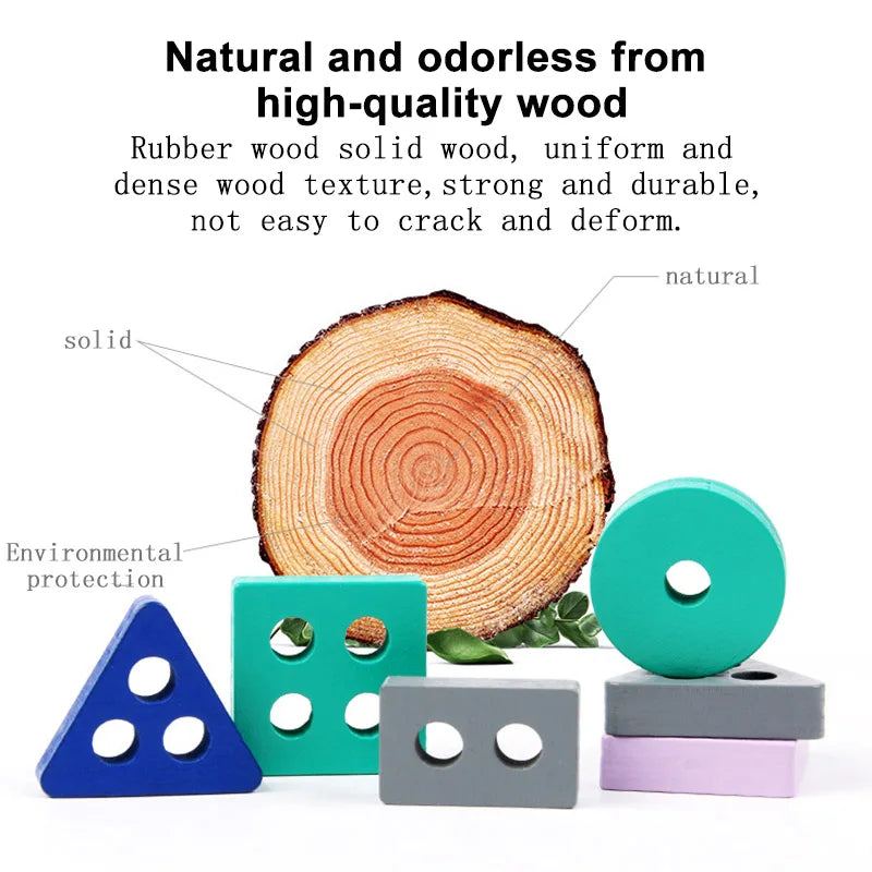 Montessori Holzbausteine – Frühkindliches Lernspielzeug zum Farben- & Formensortierspiel für Kinder