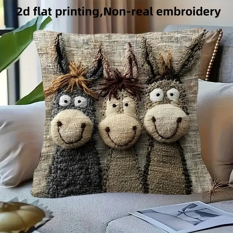 Lachender Esel Kissenbezug aus Plüsch – Witziger Cartoon-Kissenbezug für Sofa & Bett (45 cm)