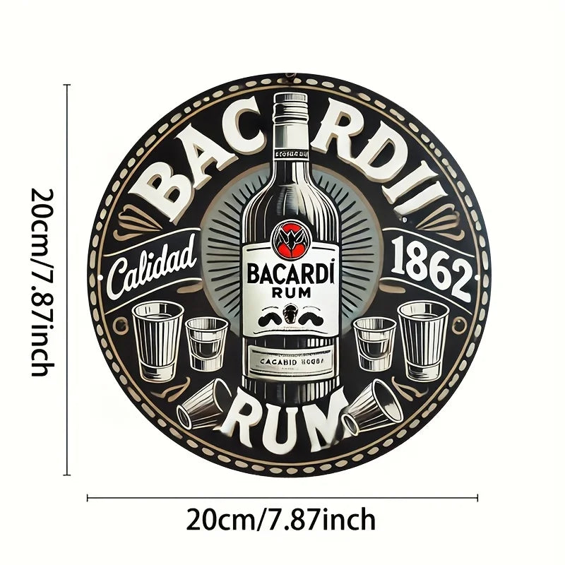 Vintage Bacardi Rum Rundes Aluminium-Wandschild – Retro Deko