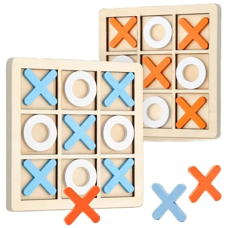 Montessori Holz Mini-Schach & XO-Puzzle – Interaktives Denkspiel & Frühförderungs-Spielzeug für Kinder ab 3 Jahren
