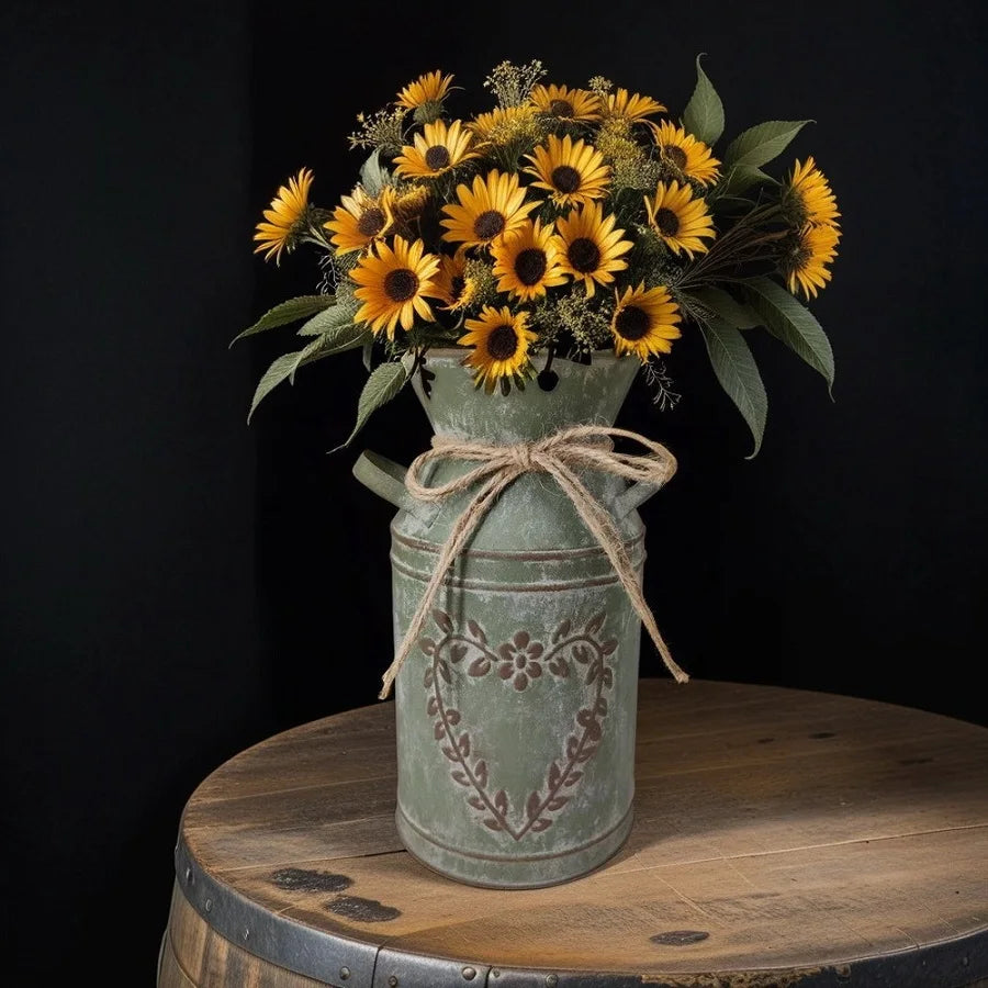 Vintage Metallvase im Französischen Farmhouse-Stil – Shabby Chic für Zuhause & Garten