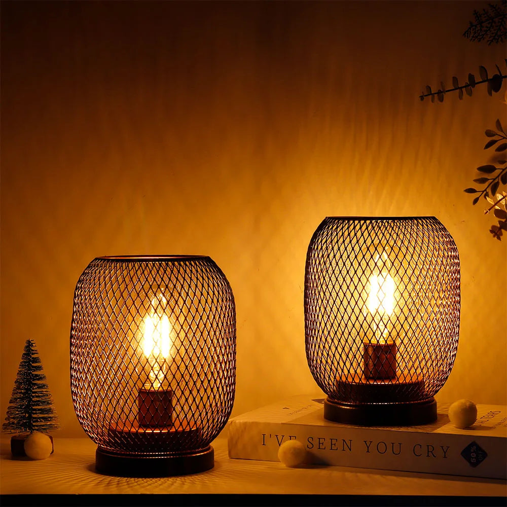 2er-Set Metall-Laterne mit LED – Kabellose Tischlampe
