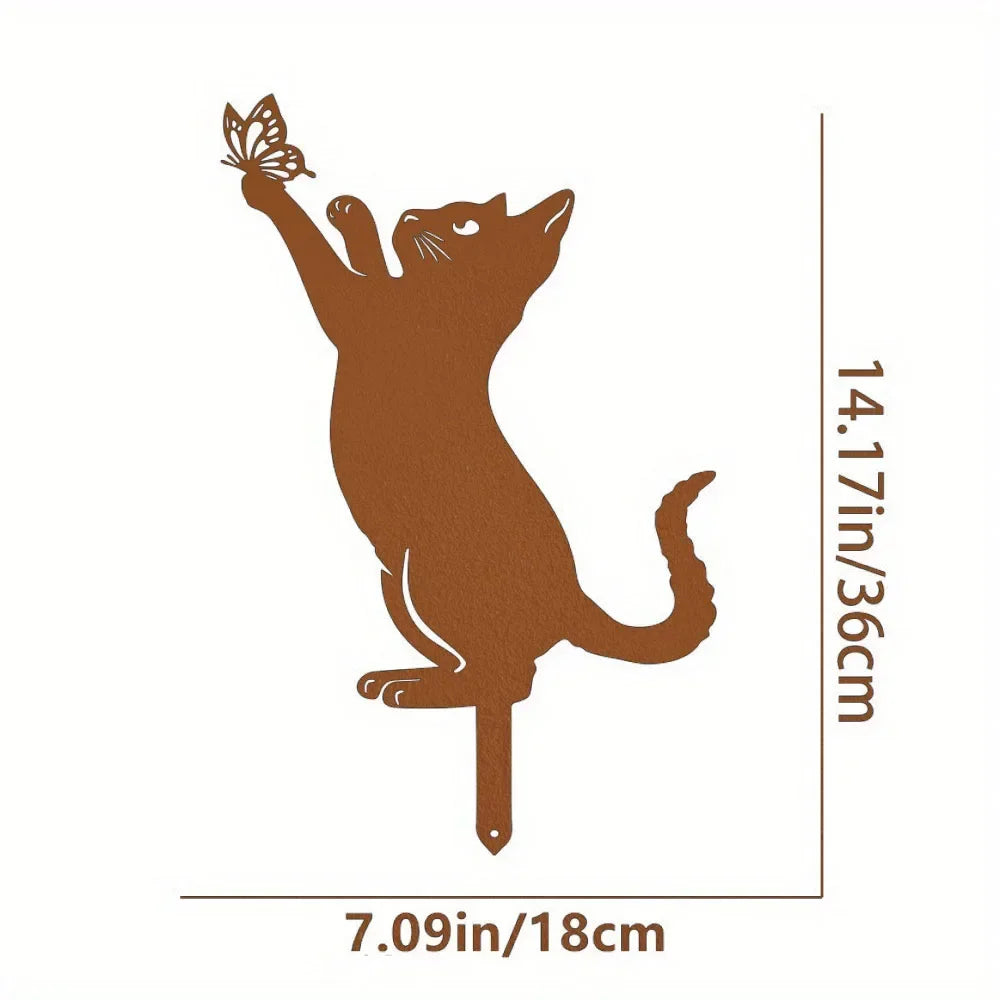 Tiki-inspirierte Katzen-Familie Gartenstecker – Dekorative Katzen-Silhouetten