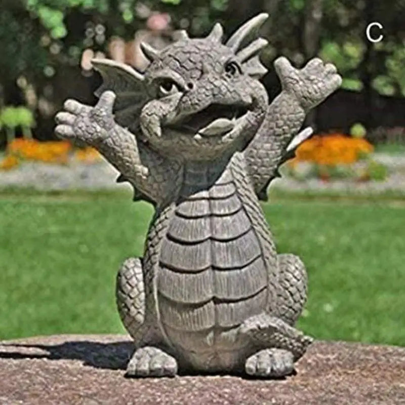 Drachen Meditations-Statue mit LED-Beleuchtung Harz-Ornament Dinosaurier-Skulptur Garten Außendekoration