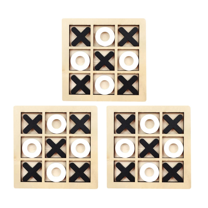 Montessori Holz Mini-Schach & XO-Puzzle – Interaktives Denkspiel & Frühförderungs-Spielzeug für Kinder ab 3 Jahren