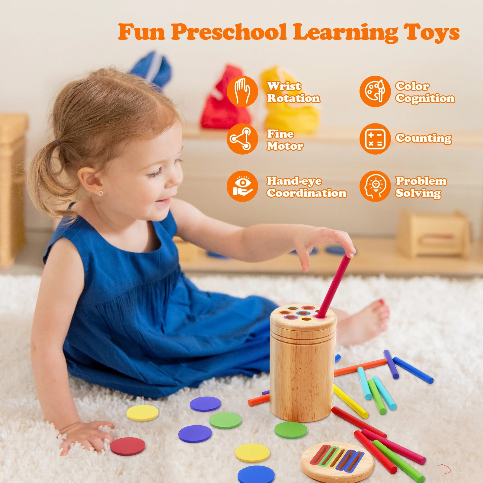 Montessori Holz Sortier- & Steckspielzeug – Farben, Formen & Feinmotorik (ab 3 Jahre)
