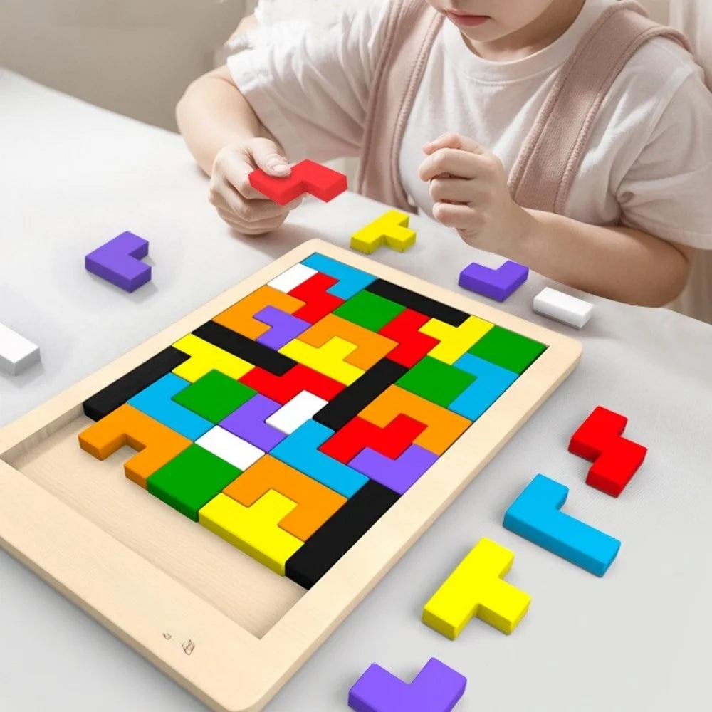 Buntes Holz-Tangram-Puzzle – Klassisches Montessori-Lernspielzeug mit geometrischen Formen für Kinder & Erwachsene