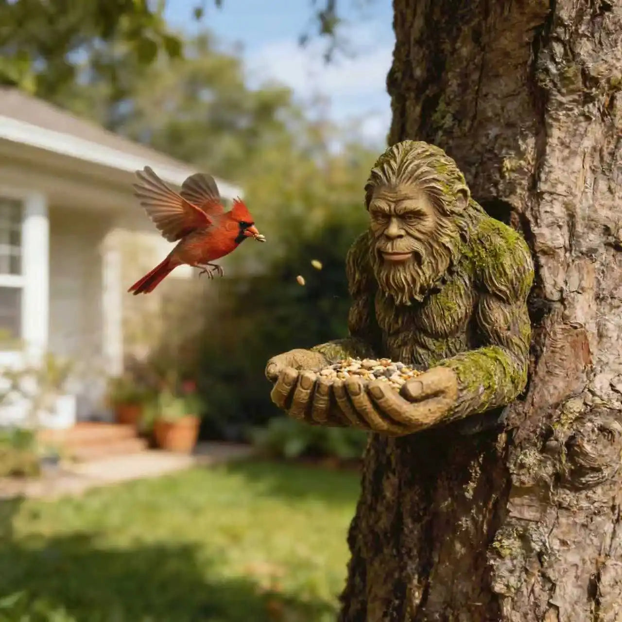 Vogelfutter-Skulptur aus Harz – Multifunktionale Gartendeko mit verstecktem Aufhängeloch