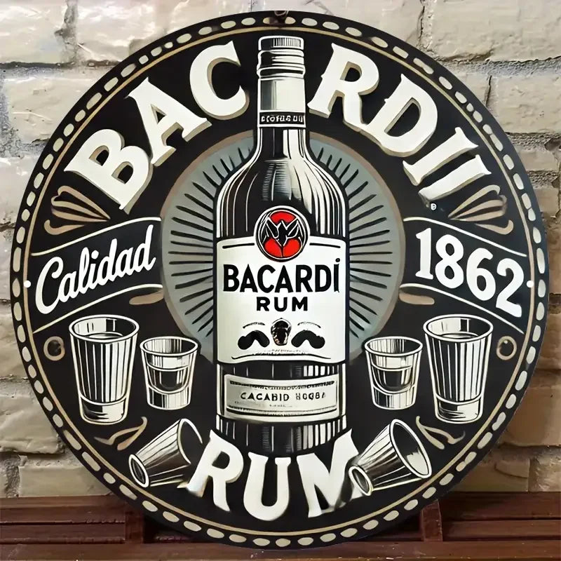 Vintage Bacardi Rum Rundes Aluminium-Wandschild – Retro Deko