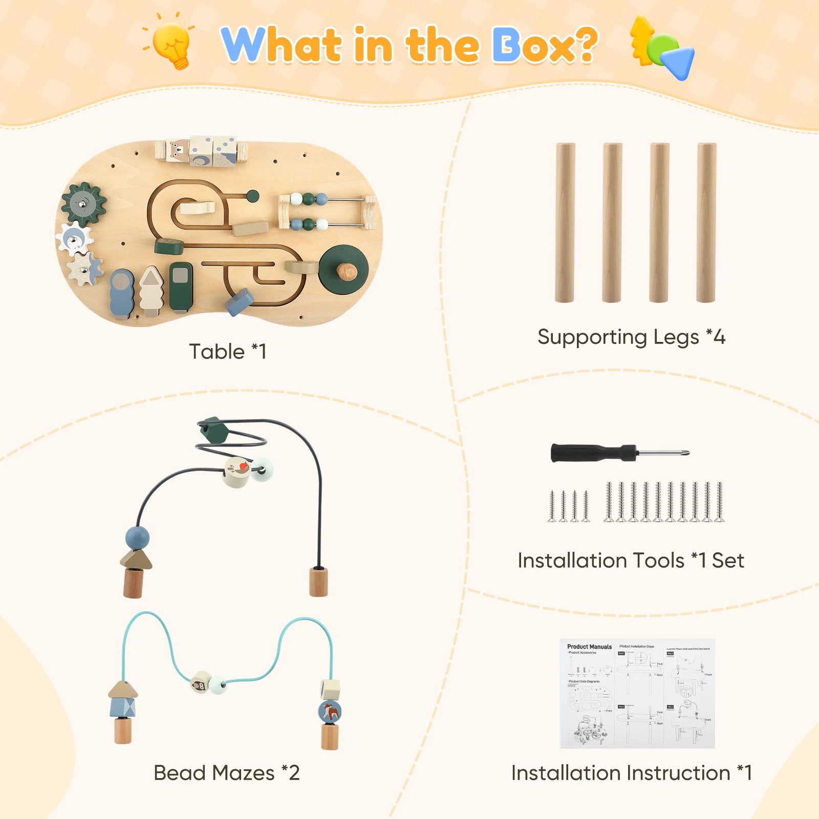 7-in-1 Montessori Aktivitätstisch aus Holz – Sensorisches Lernspielzeug für Kinder (1–5 Jahre)