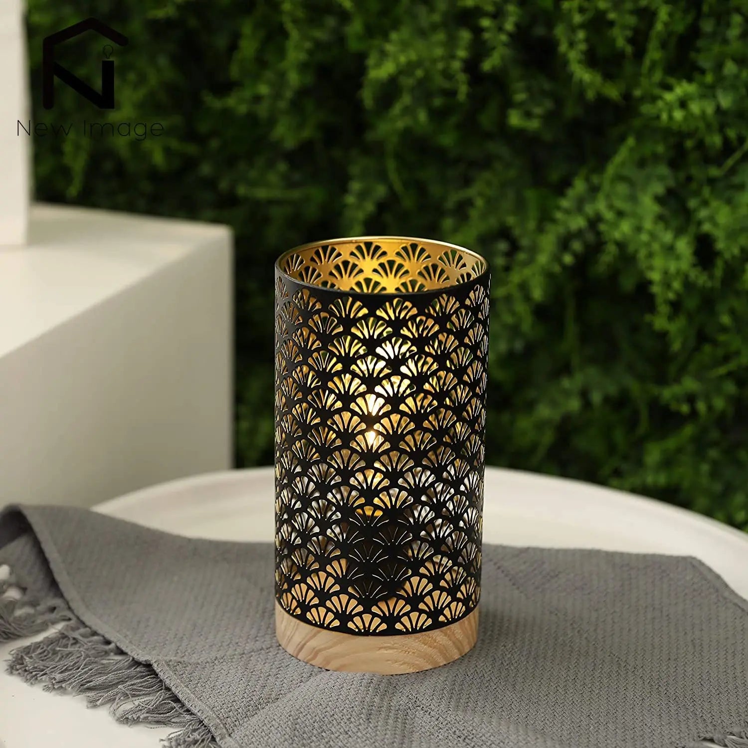 Vintage Tischlampe mit Fächermuster-Hohldesign – Kabellose Nachttischlampe