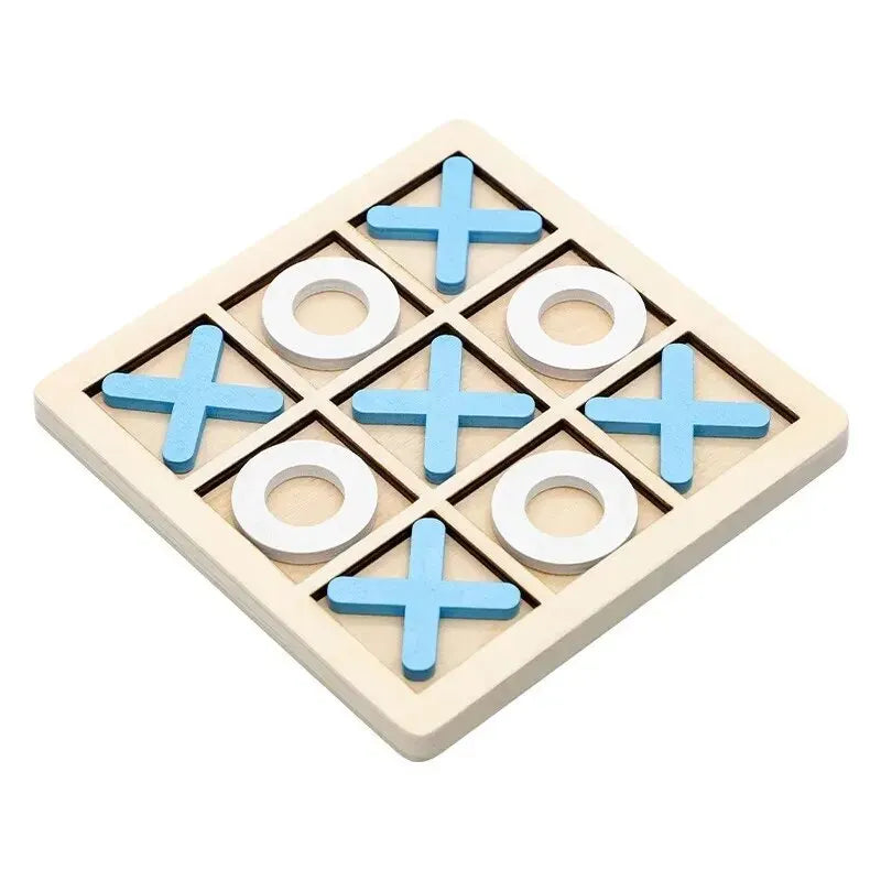 Montessori Holz Mini-Schach & XO-Puzzle – Interaktives Denkspiel & Frühförderungs-Spielzeug für Kinder ab 3 Jahren