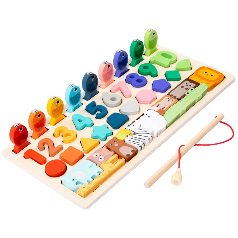 Montessori 4-in-1 Holz Busy Board – Angelspiel, Formen & Zahlen (ab 4 Jahre)