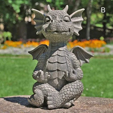 Drachen Meditations-Statue mit LED-Beleuchtung Harz-Ornament Dinosaurier-Skulptur Garten Außendekoration