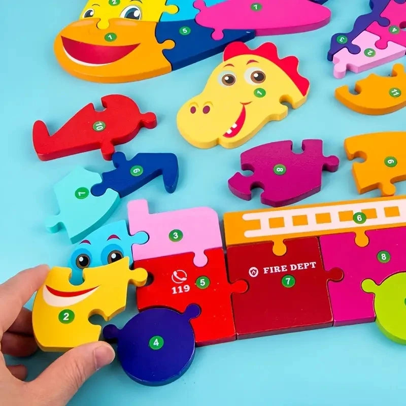 Holzpuzzle für Kinder – Tiere, Dinosaurier, Fahrzeuge & Figuren (12 Motive, ab 1 Jahr)