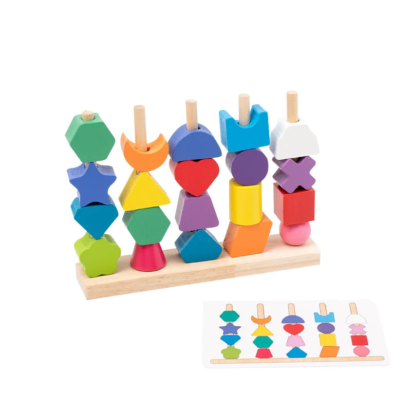 Buntes Holz-Regenbogen-Sortierspielzeug – Stapelblöcke, Fädelspiel & Formensortierer für Kinder ab 3 Jahren