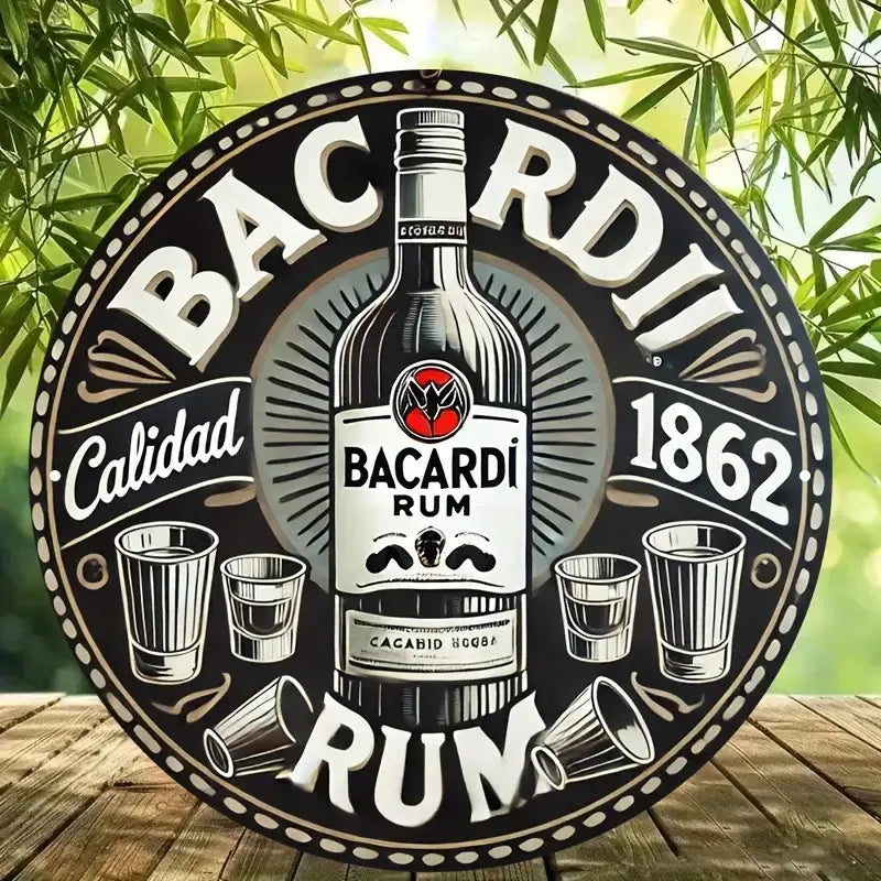 Vintage Bacardi Rum Rundes Aluminium-Wandschild – Retro Deko