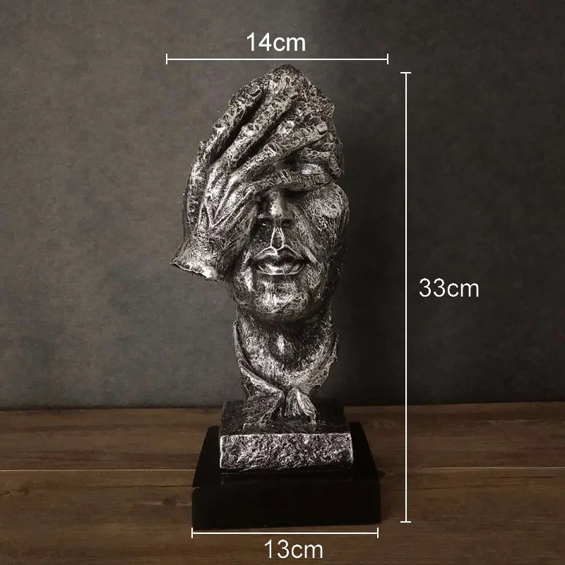 Abstrakte Gesichts-Skulptur „Schweigen ist Gold“ – Resin Figur