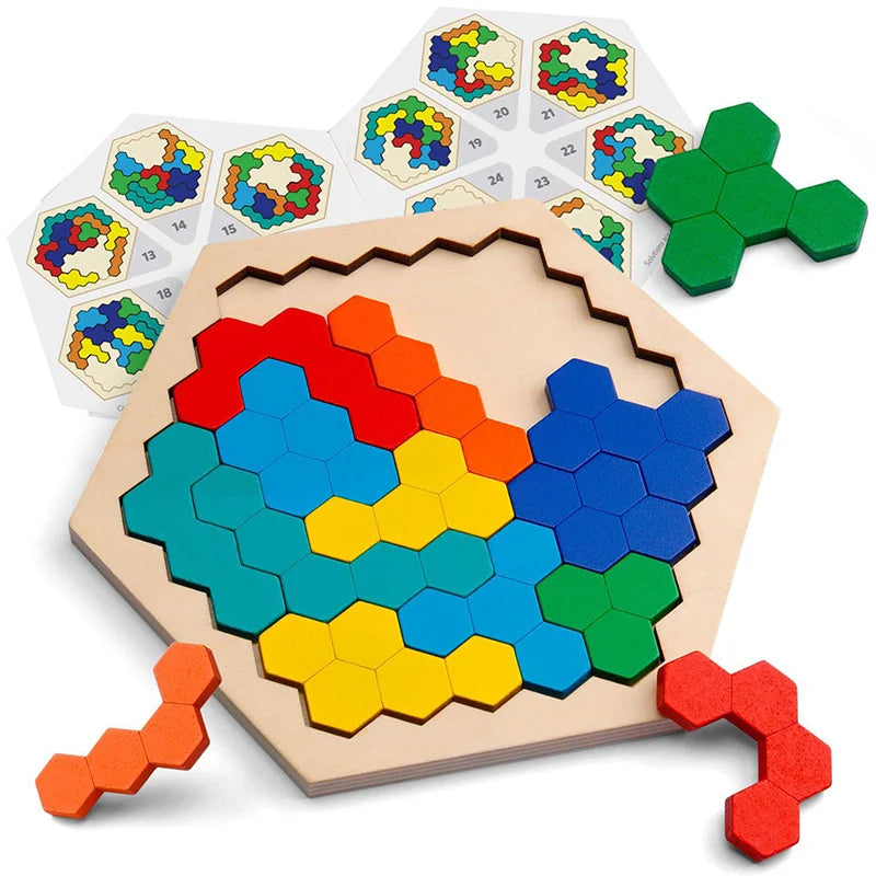 Buntes 3D Holzpuzzle & Tangram – Pädagogisches Lernspielzeug aus Holz für Kinder ab 3 Jahren