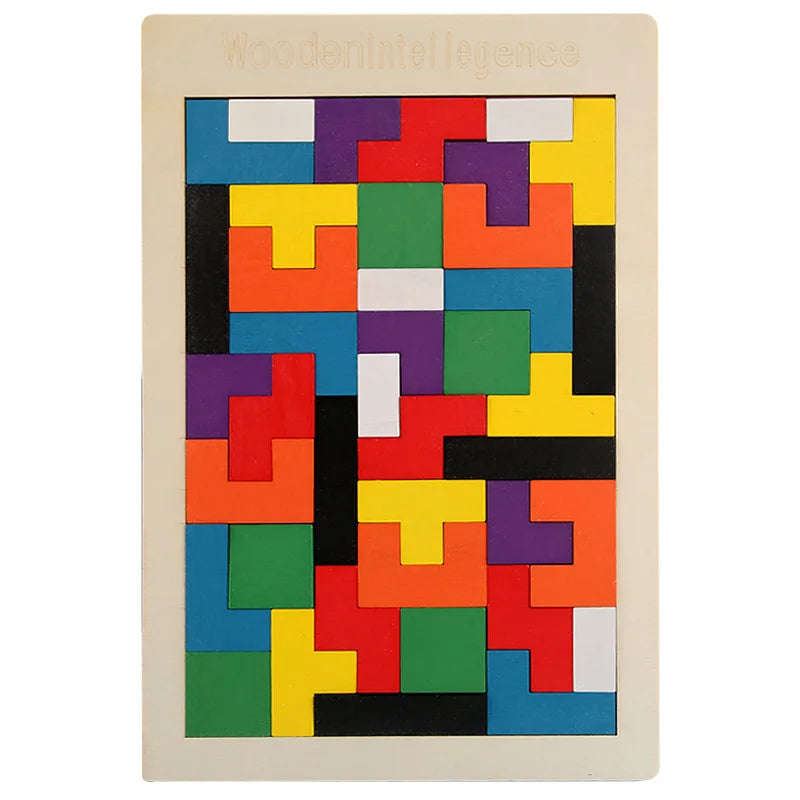 Buntes Holz-Tangram-Puzzle – Klassisches Montessori-Lernspielzeug mit geometrischen Formen für Kinder & Erwachsene