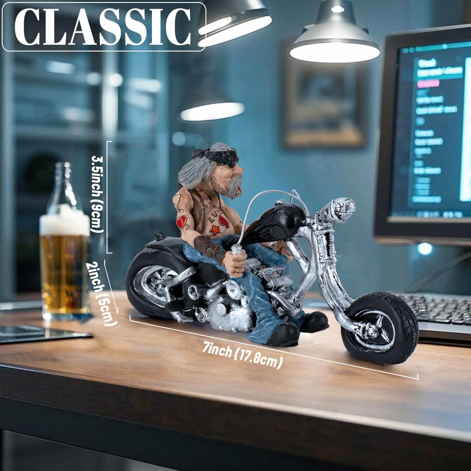 Lustige Biker Harz-Figur Motorradfahrer Retro