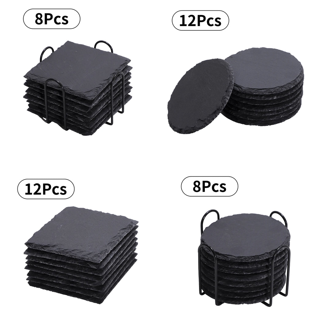 Schiefer-Untersetzer Set – Schwarze Naturstein-Untersetzer