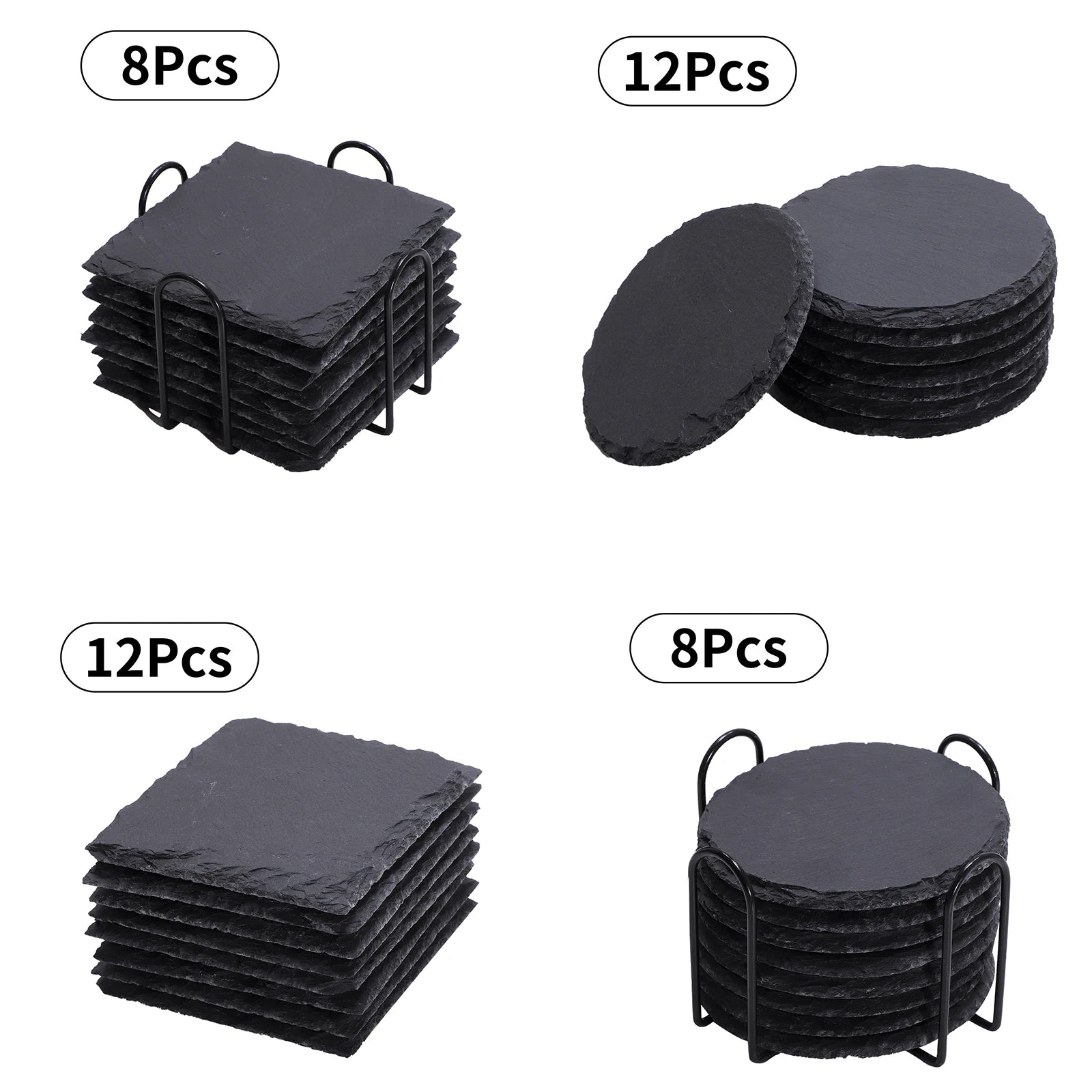 Schiefer-Untersetzer Set – Schwarze Naturstein-Untersetzer