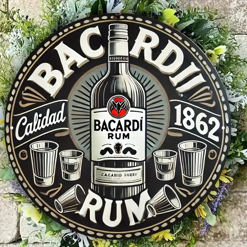 Vintage Bacardi Rum Rundes Aluminium-Wandschild – Retro Deko