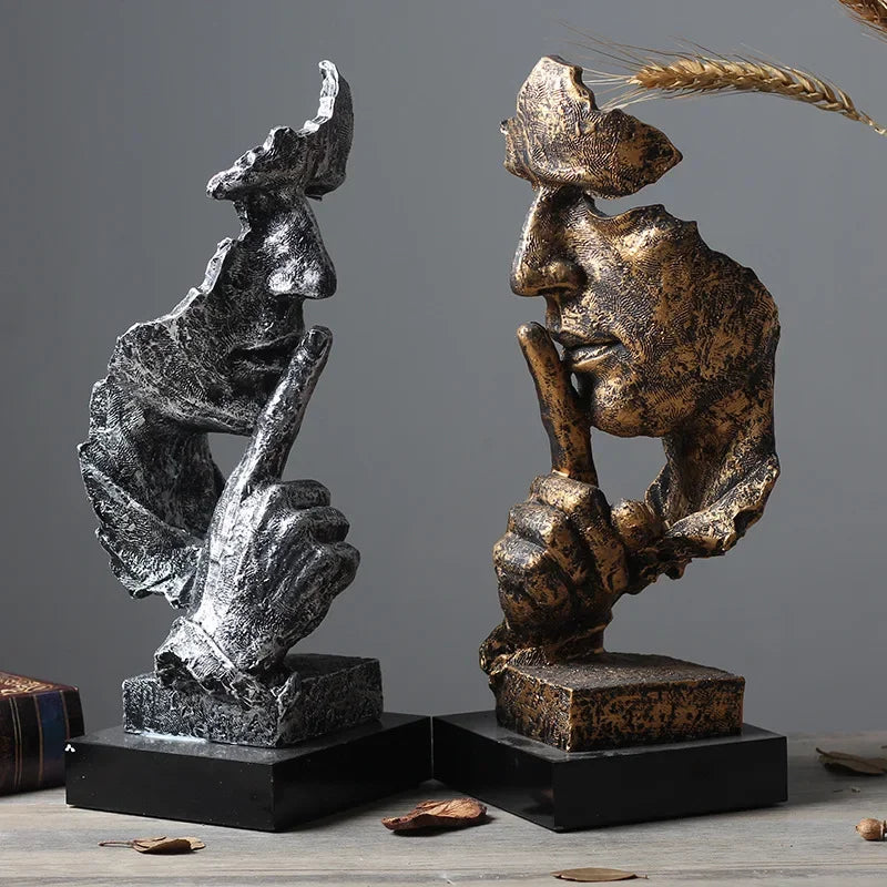 Nordische „Stille ist Gold“ Skulptur – Abstrakte Harz-Figur für modernes Wohnen & Büro