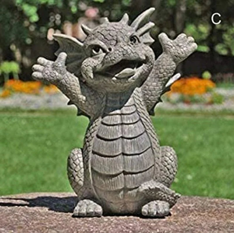 Drachen Meditations-Statue mit LED-Beleuchtung Harz-Ornament Dinosaurier-Skulptur Garten Außendekoration