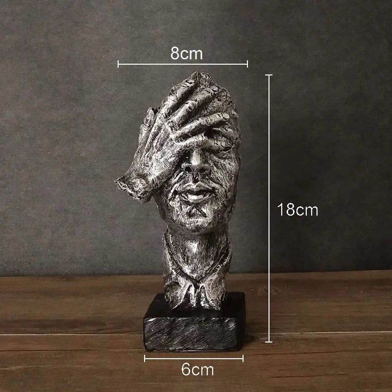 Abstrakte Gesichts-Skulptur „Schweigen ist Gold“ – Resin Figur