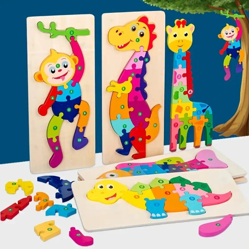 Holzpuzzle für Kinder – Tiere, Dinosaurier, Fahrzeuge & Figuren (12 Motive, ab 1 Jahr)