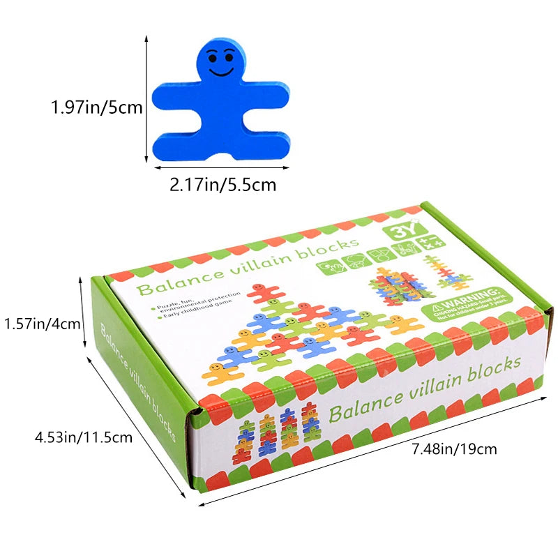 Holz-Balancierspiel mit Figuren-Bausteinen – Montessori Stapelspiel für Feinmotorik & Sortiervermögen