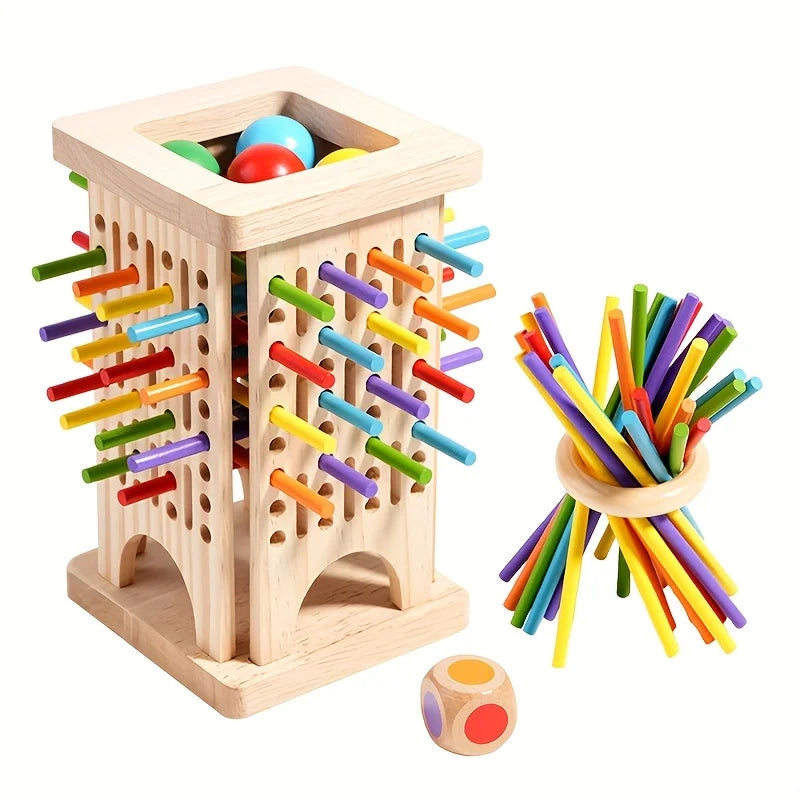 Montessori Holz-Stäbchenspiel – Buntes Würfelspiel mit Mathe & Feinmotorik (ab 3 Jahre)