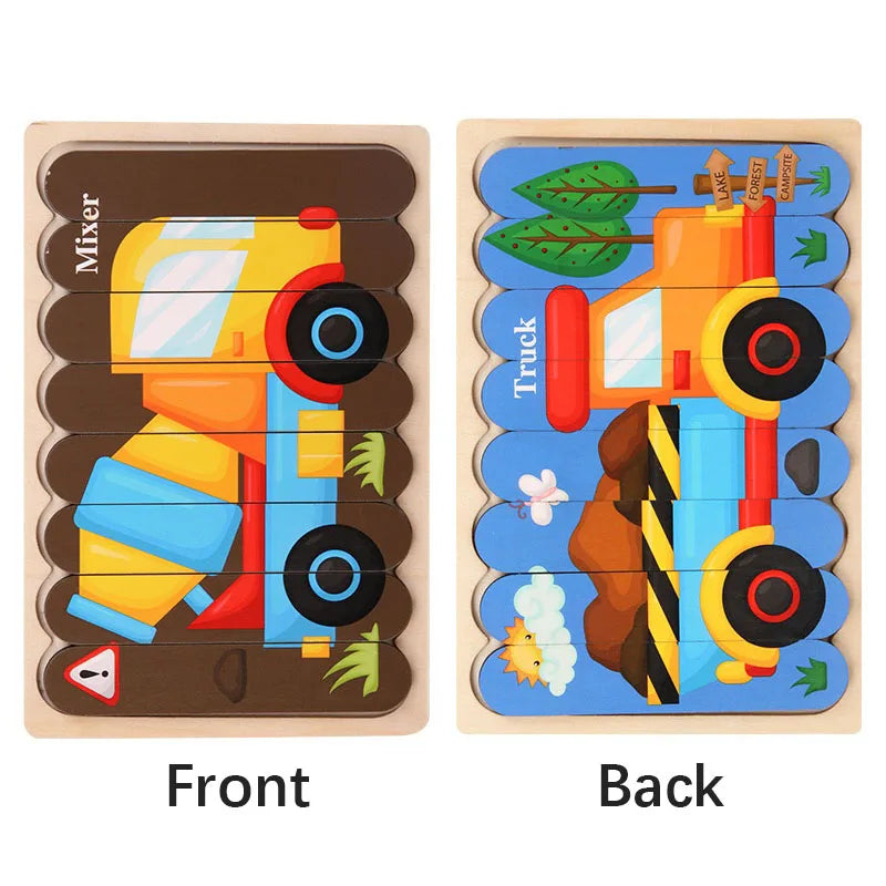Doppelseitiges Holzpuzzle mit Cartoon-Tieren – Montessori Lernspielzeug für Kinder ab 3 Jahren