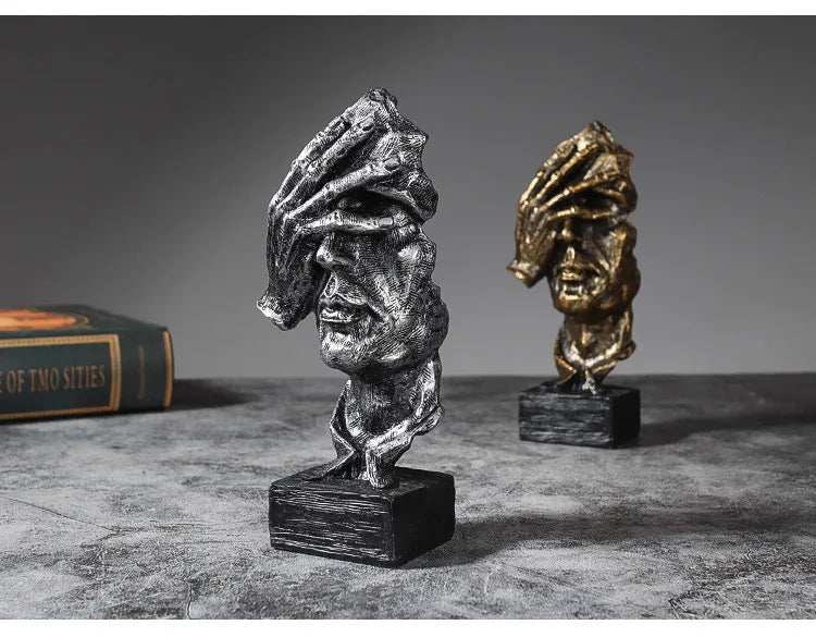 3er-Set Abstrakte Skulpturen „Schweigen ist Gold“ – 16 cm Resin