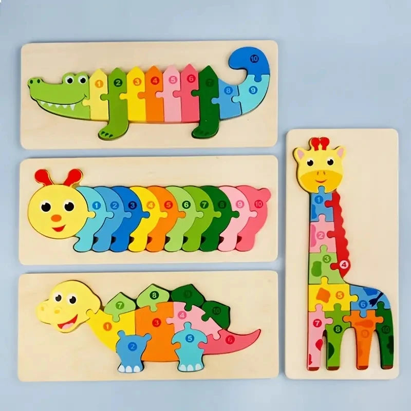 Holzpuzzle für Kinder – Tiere, Dinosaurier, Fahrzeuge & Figuren (12 Motive, ab 1 Jahr)