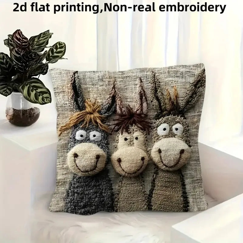 Lachender Esel Kissenbezug aus Plüsch – Witziger Cartoon-Kissenbezug für Sofa & Bett (45 cm)