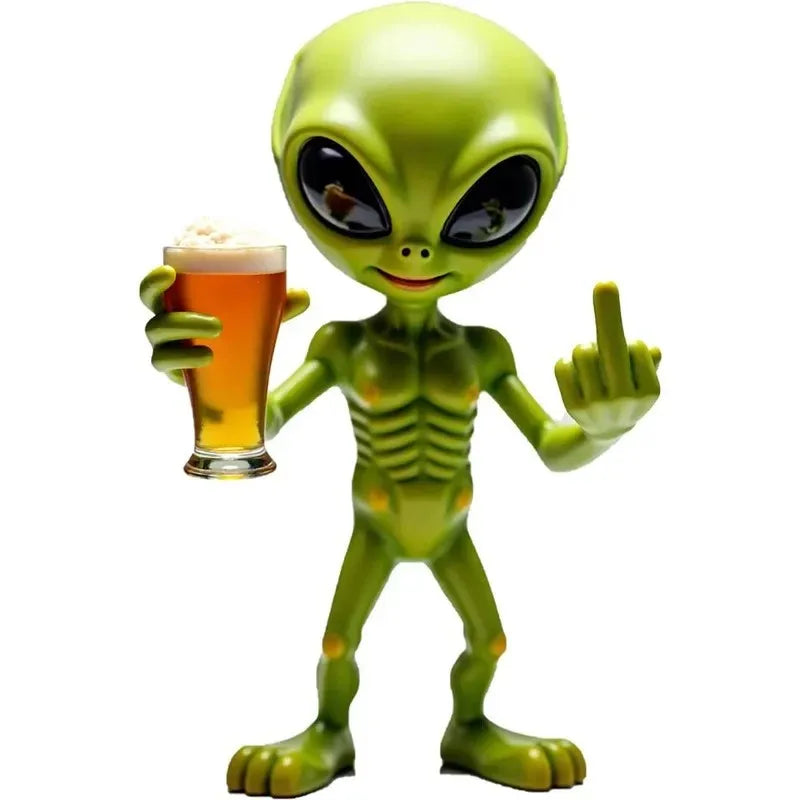 Alien Bier-Skulptur aus Harz – Witzige Gartenfigur mit lustigem Ausdruck, wetterfest für Innen & Außen