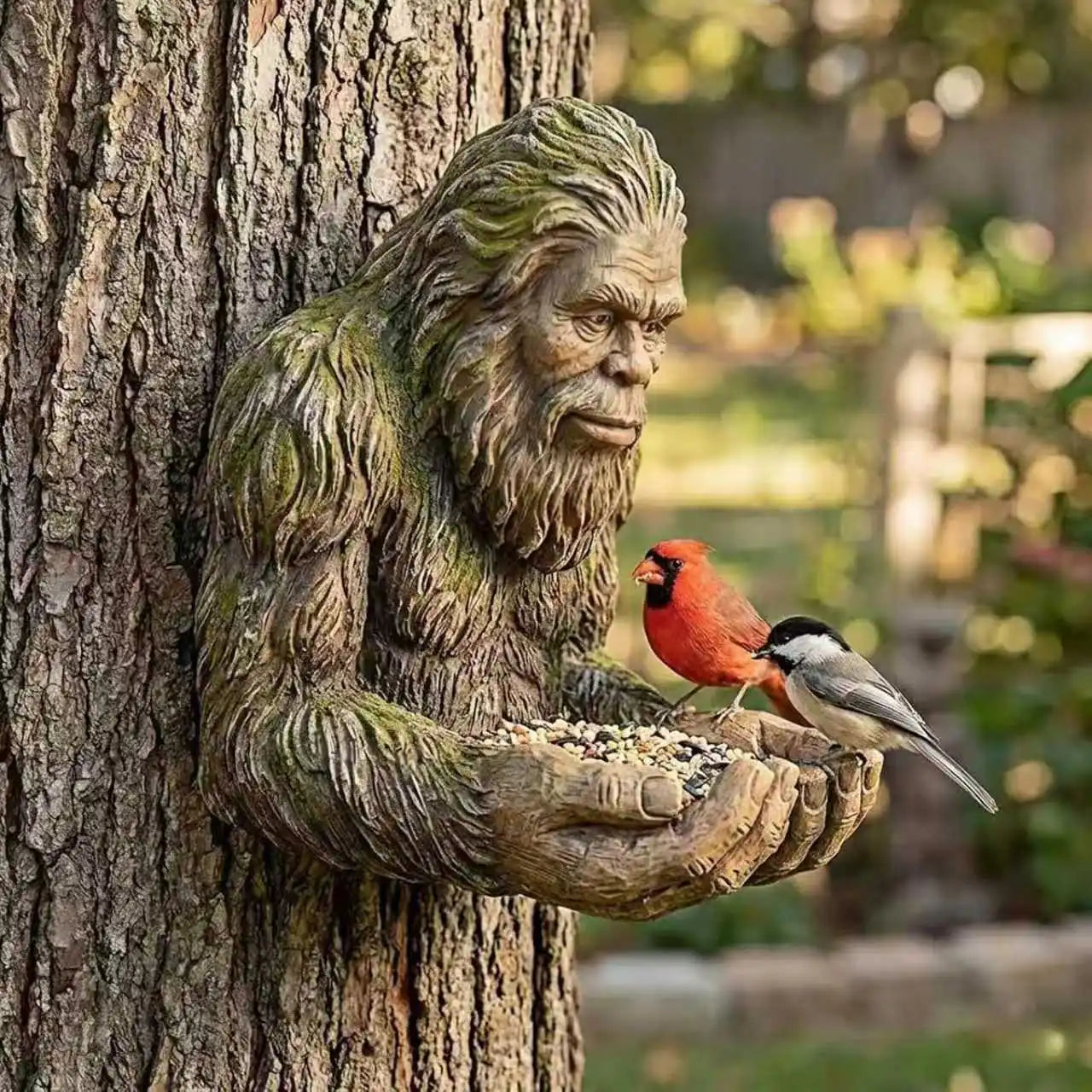 Vogelfutter-Skulptur aus Harz – Multifunktionale Gartendeko mit verstecktem Aufhängeloch